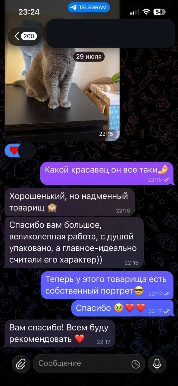 Скриншот отзыва о сходстве портрета с характером питомца